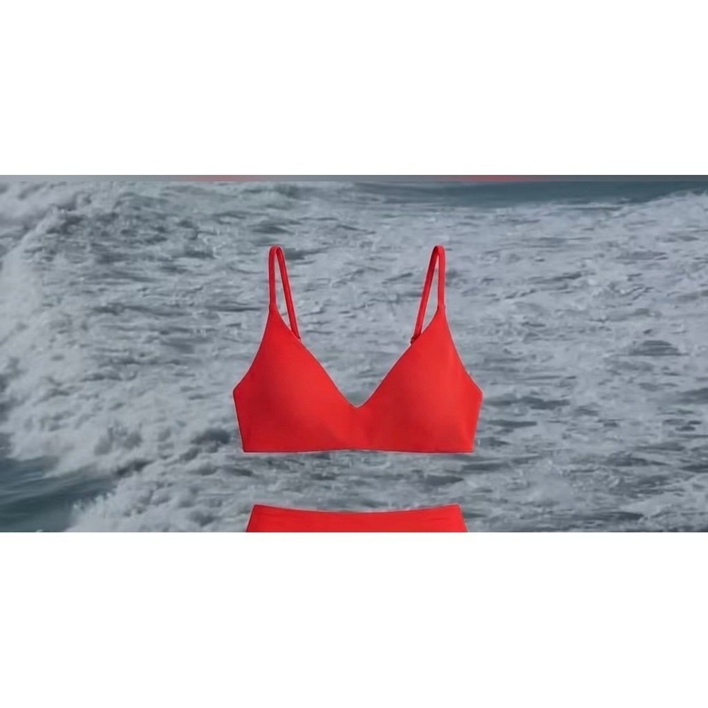 Quince Recycled Nylon Triangle Bikini Top Red Adjustable Straps Small NWT